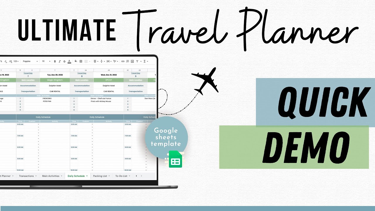 Travel Planner Google Sheets Vacation Budget, Expense Tracker, Trip
