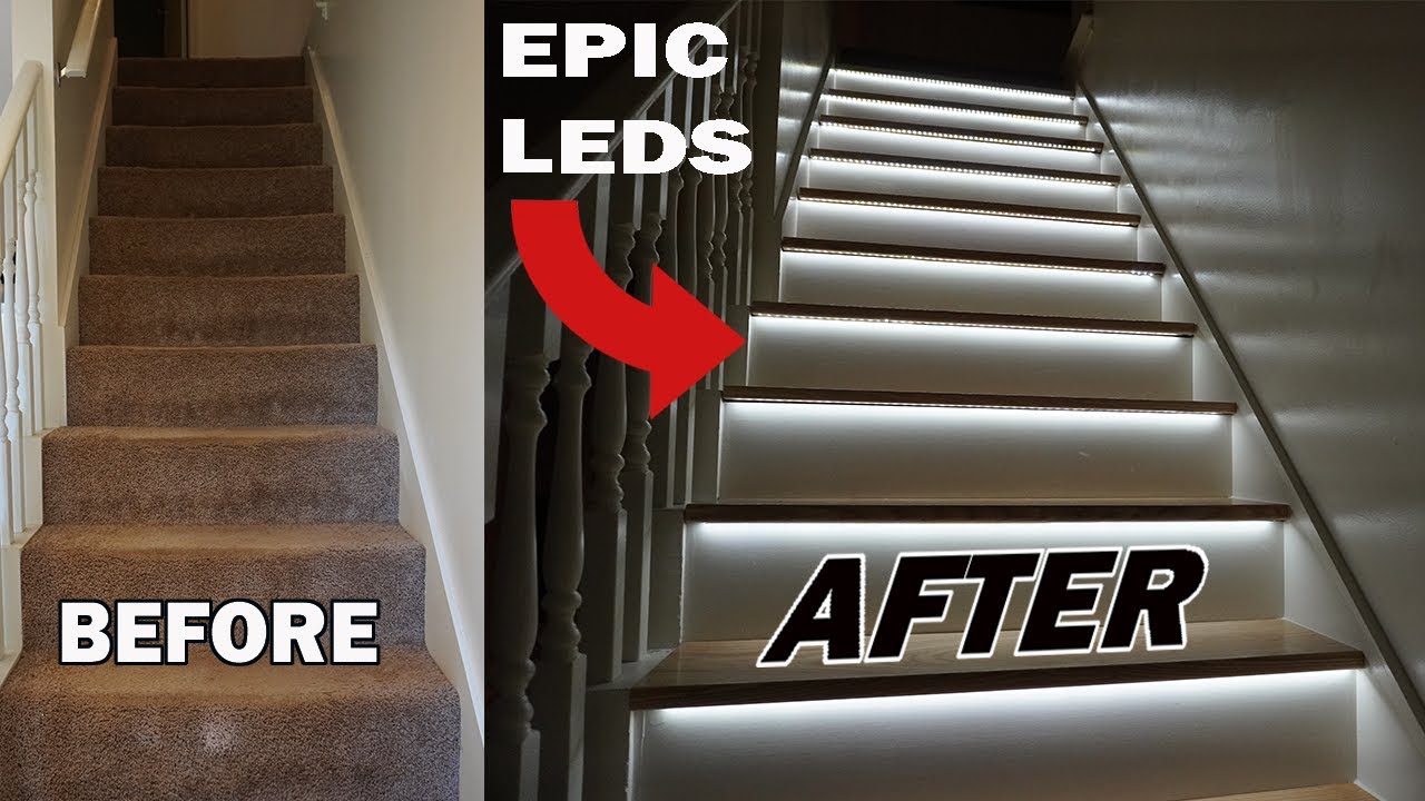 DIY Staircase Makeover With DIY LED Lighting // Renovation - YouTube