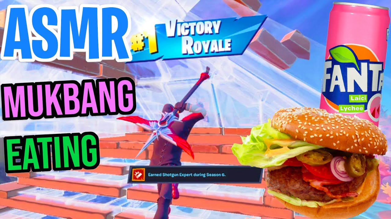 ASMR Gaming Fortnite 🍔 Hamburgers Mukbang Eating + Tapping Spectating 😴 먹방 🎮🎧 Relaxing Whispering 💤