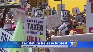 Thousands Rally Downtown Los Angeles Demanding To See President Trump's Tax Returns