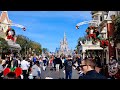 Magic Kingdom 2023 Main Street USA Morning Walk w/ Christmas Decorations in 4K | Walt Disney World