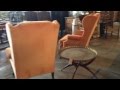 Pair of Queen Anne Style Orange Crush Velvet Wing Chairs Pair of Queen Anne Style Orange Crush Velvet Wing Chairs