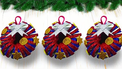 DIY Christmas Wreath Ornament From Glitter Foam | Christmas Tree Decor Ornaments | Christmas #100