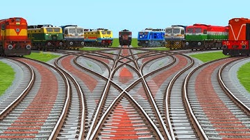 9-Trains Crossing At Bumpy 3D Curved Branched Railroad Tracks | Train Sim World 2 indian Railways