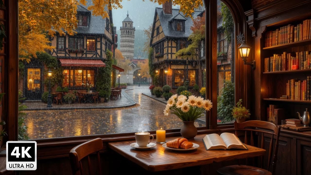 Cozy Jazz Space in the Rainy Autumn Coffee Shop 🍂 Soothing Jazz Piano ...