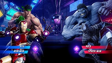 Ryu & Iron Man vs Grey Hulk & Spiderman (Very Hard) - Marvel vs Capcom | 4K UHD Gameplay