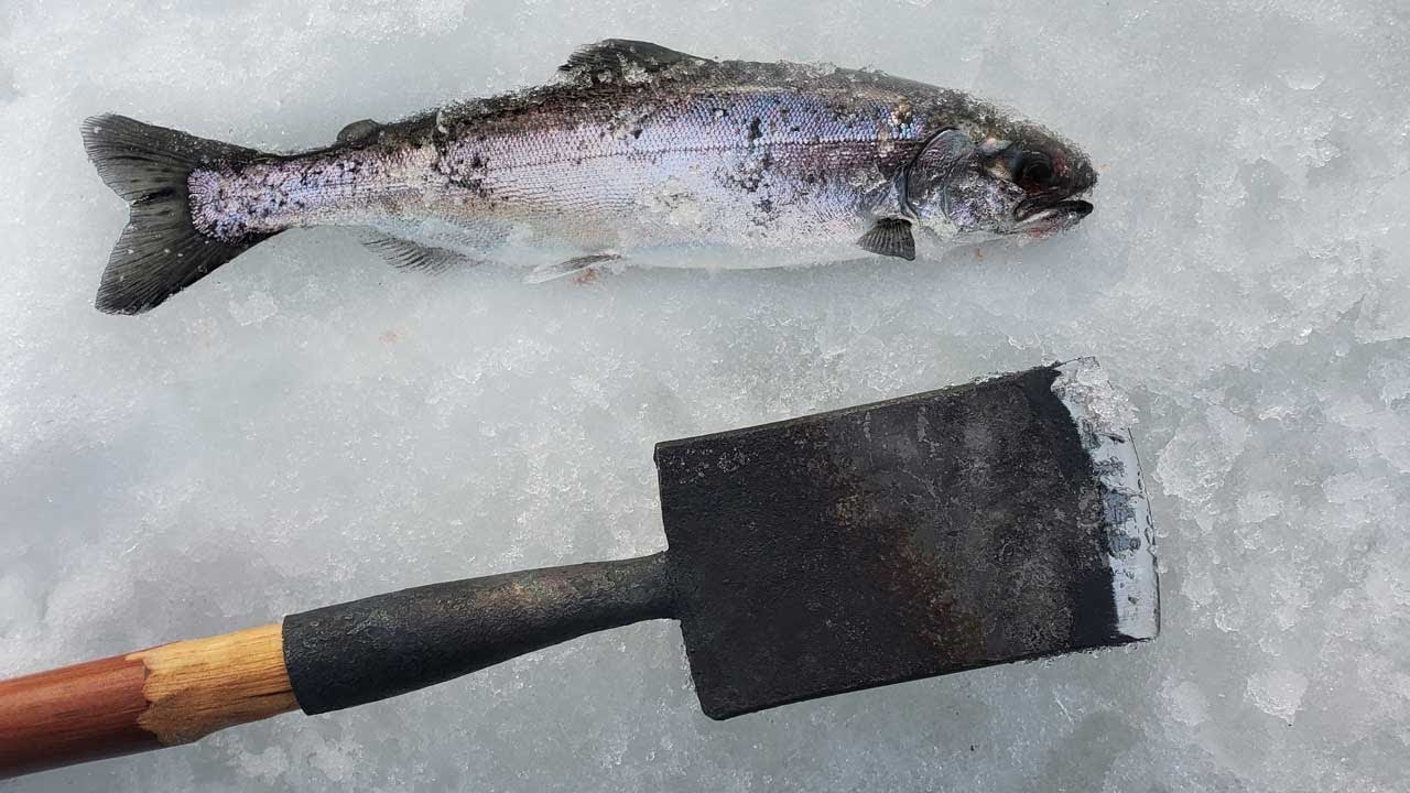 Forging an ice fishing chisel & scoop - testing it in Alaska