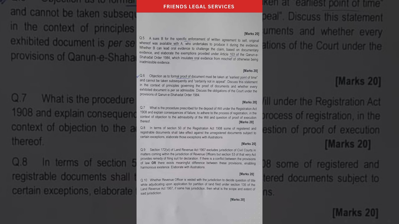 Asj Examination 2023 Paper-iv Civil Law-ii