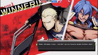 BlazBlue Cross Tag Battle 2.0 (PS4) Kanji Tatsumis Special Interactions
BlazBlue: Central Fiction
0:00 Iron Tager
0:34 Azrael
1:15 Celica A Mercury
1:46 Jubei
Persona 4 Arena
2:28 Yu Narukami
2:58 Yosuke Hanamura
3:33 Yukiko Amagi
4:14 Naoto Shirogane
Under Night In-Birth
4:48 Carmine
5:20 Hilda
RWBY
5:56 Yang Xiao Long BlazBlue Cross Tag Battle 2.0 (PS4) Kanji Tatsumis Special Interactions