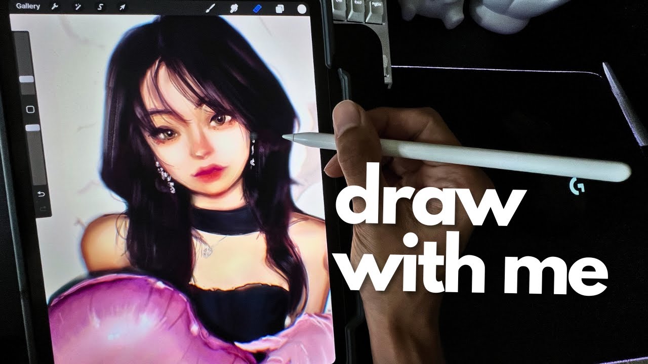 IPAD ASMR | Draw With Me | 1 Hour Digital Art Process | Cute girl with ...