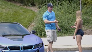 Thicc Blonde wants D🍆 When she sees dude BMW i8! (GOLD DIGGER PRANK)