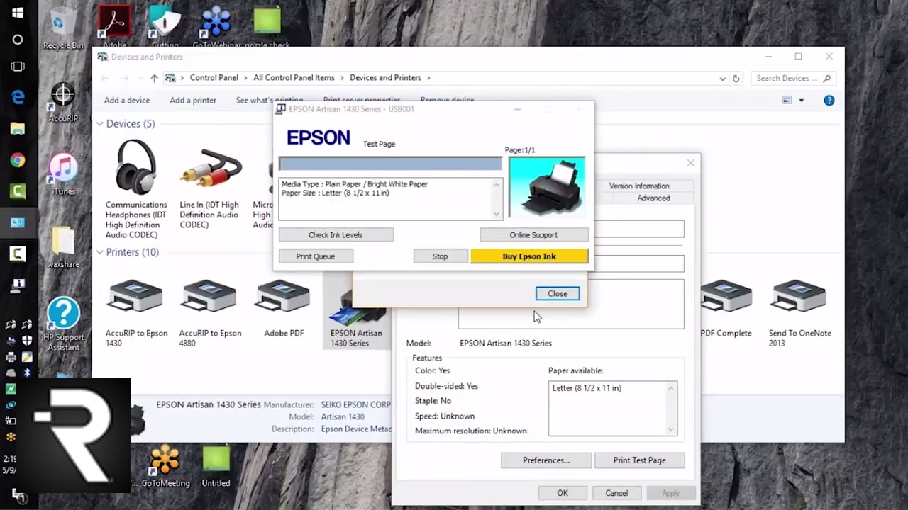 How to a Test Page With Epson 1430 (PC) - YouTube