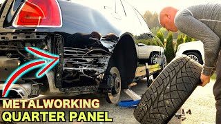 Doing Tricky Metal Work on a Totaled Rolls Royce Ghost Repairing Quarter Panel Damage PART 2