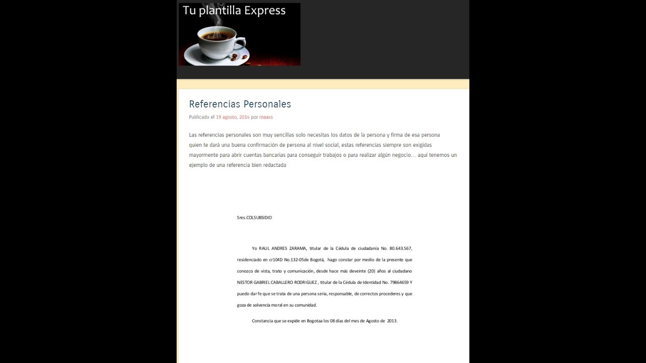 formato de referencia personal word