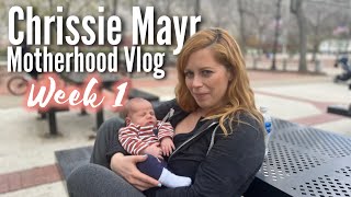 Comedian Chrissie Mayr Motherhood Week 1 Vlog! Breast Feeding, Boppies, Diapers, Pediatrician
