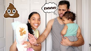 WIPING FAKE BABY POOP ON HUSBAND PRANK! (He freaks out!)