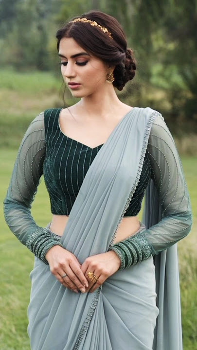 Trendy Saree With Full Sleeves Blouse Design #ytshorts #shortvideo