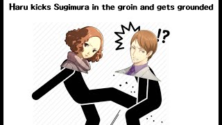 Haru kicks Sugimura in the groin and gets grounded