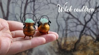 Miniature copper witch's cauldron for dollhouse 🔮 Easy polymer clay tutorial with description