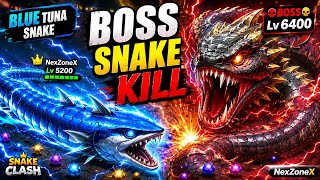 😱 Blue Tuna vs Lv6400 Boss Snake Kill! | Snake Clash Gameplay #snakegame #gaming screenshot 4