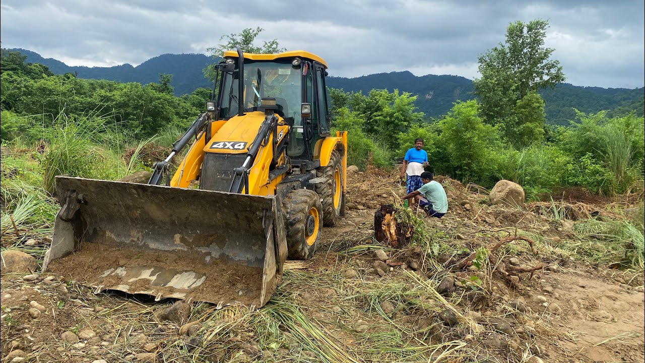 Jcb pushing Big Stone And Leveling Mountains Ground In Nepal/ Jcb work in Mountain Nepal