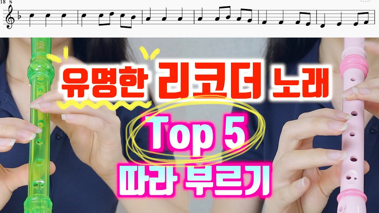 유명한 리코더 노래 Top5 따라 불기!!! 악보, 계이름, 운지법 G, B 모두 가능 by 믕디의 반란