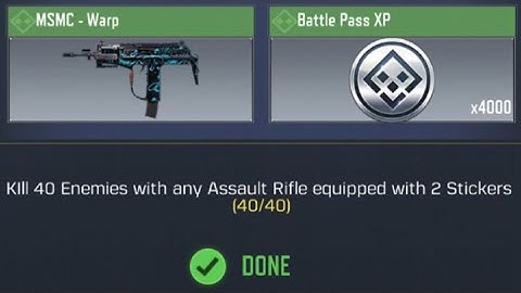 Call Of Duty Mobile Kill 40 Enemies with any Assault Rifle equipped with 2 Stickers Task Complete