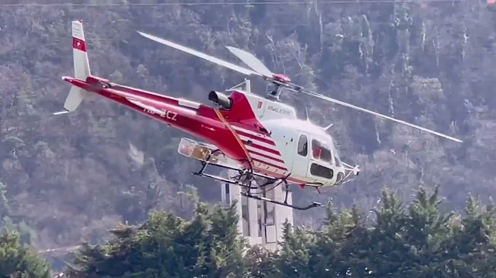 Eurocopter H125 Ecureuil AS350B3 HB-ZCZ Air Glaciers landing and takeoff Sion airport 28.03.2022