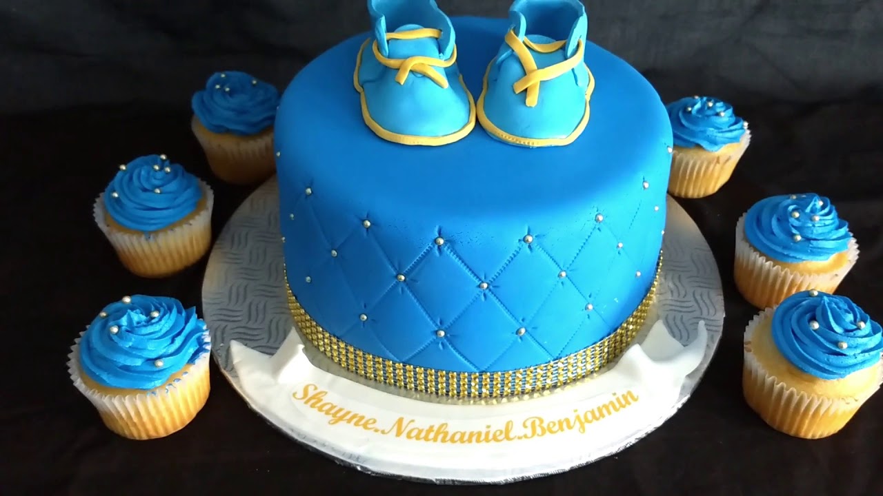 Gateau Bebe Shower Bleu Et Or Youtube