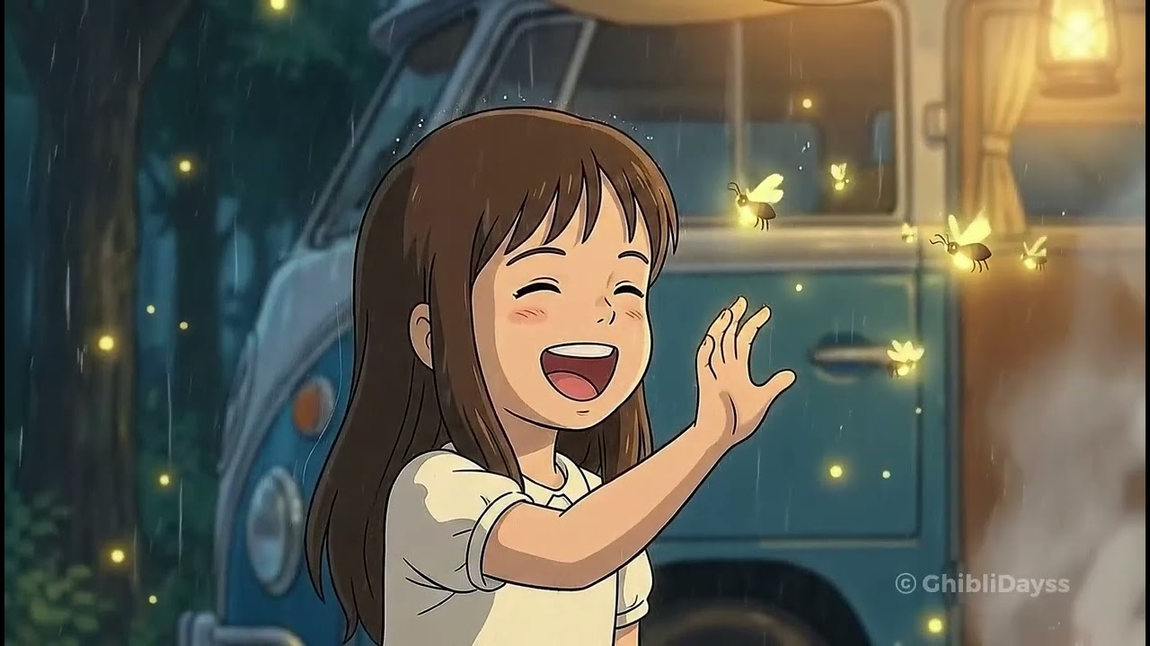 A rainy day in our mobile home: cozy movement together | Ghibli _ style video 