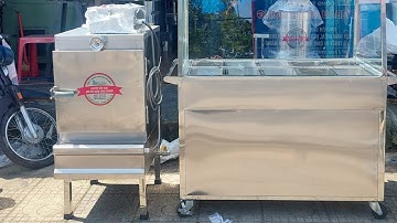 Tủ cơm công nghiệp 4 khay ( 20kg gạo ) và tủ hâm nóng thức ăn 10 khay.