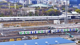 【大阪メトロ / 森之宮検車場に新駅】2023.2.13 新型車両 400系がゆっくりと試運転して、検車場内の建物に入って行く！ 横ではショベルカーが地面を掘り起こす。 JAPAN / Osaka