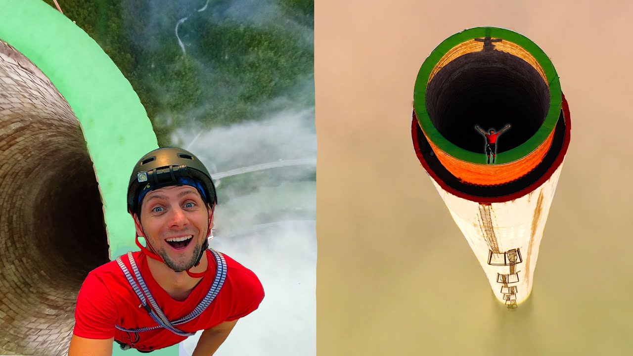 Акробатические трюки на самой высокой трубе в Европе (360 м)