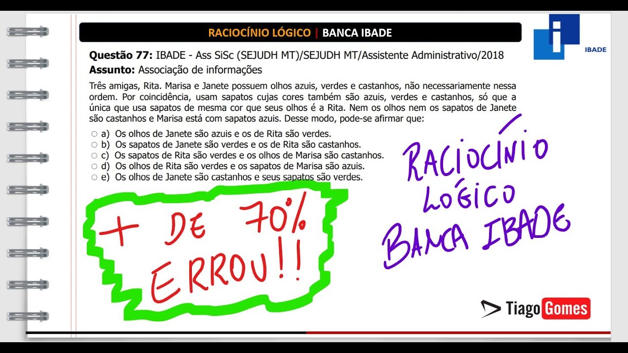 🧑‍🏫Questão 77 BANCA #IBADE 📚 Associação de Informações♟️ Raciocínio Lógico para #concursos