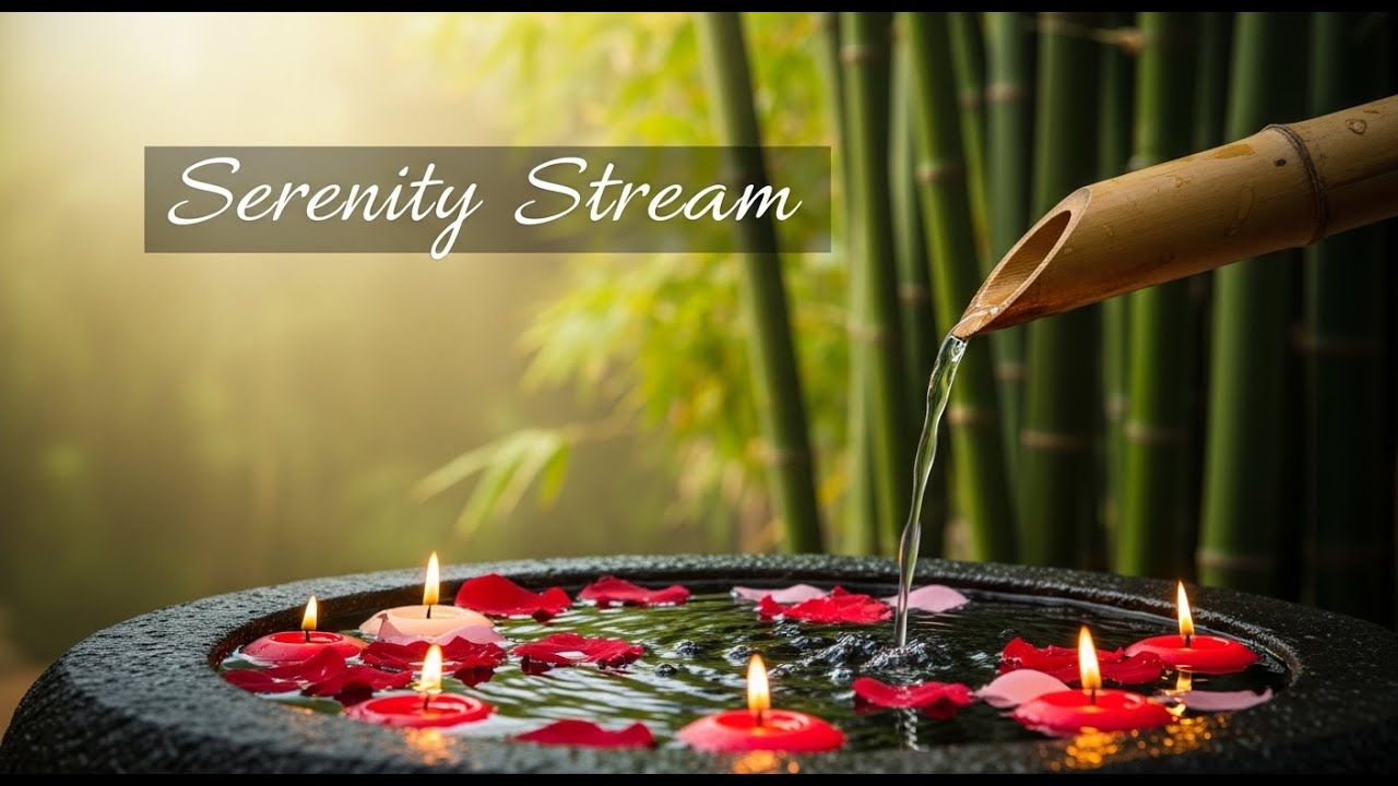 Peaceful Zen Forest Dew Bamboo Fountain and Candle Glow for Healing Meditation Sleep Serenity