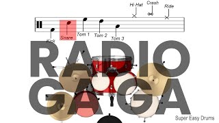 Radio Ga Ga - Queen | BEGINNERS DRUMS | Scrolling Scores