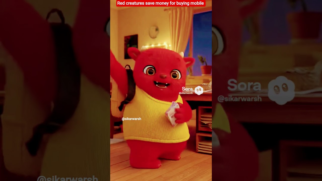 red creatures save money for buying mobile phone 