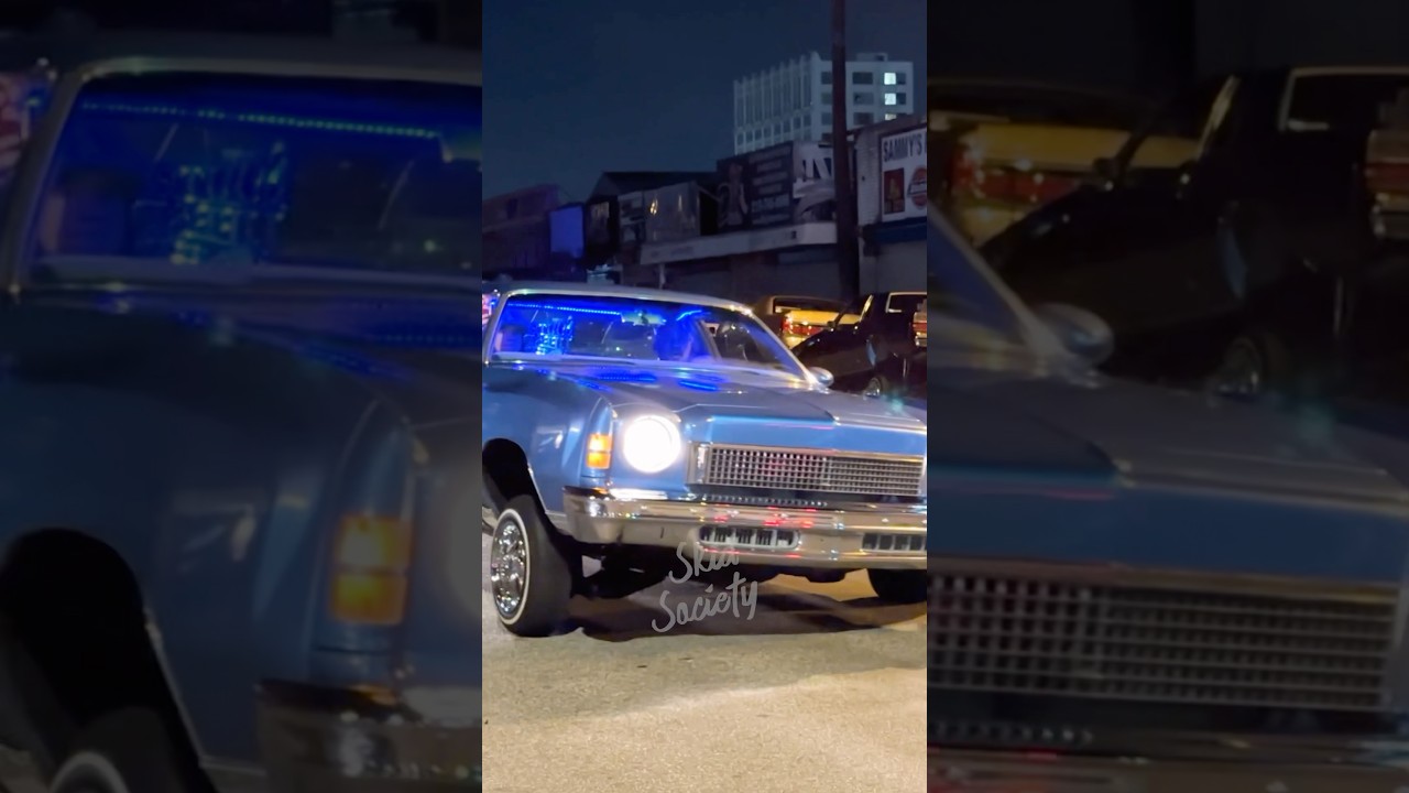 LOWRIDER Chevrolet Monte Carlo hitting switches, bouncing & cruising through Downtown Los Angeles!