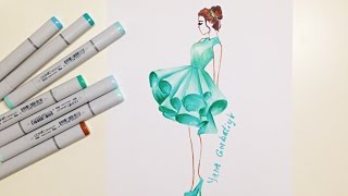 Fashion illustration: mint dress (как рисовать платье) copic sketsh