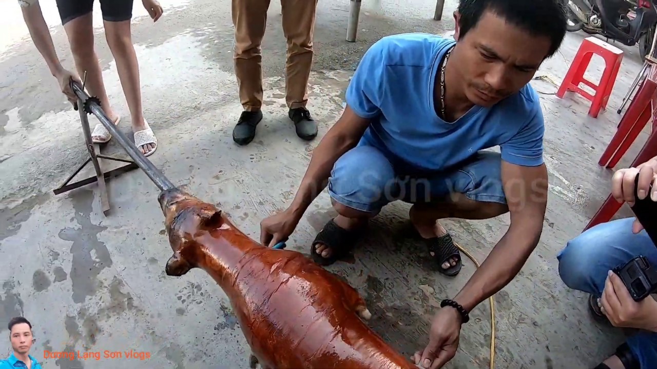 cầy nướng nguyên con nướng than hoa quay chó kỹ thuật quay chó , chó ...
