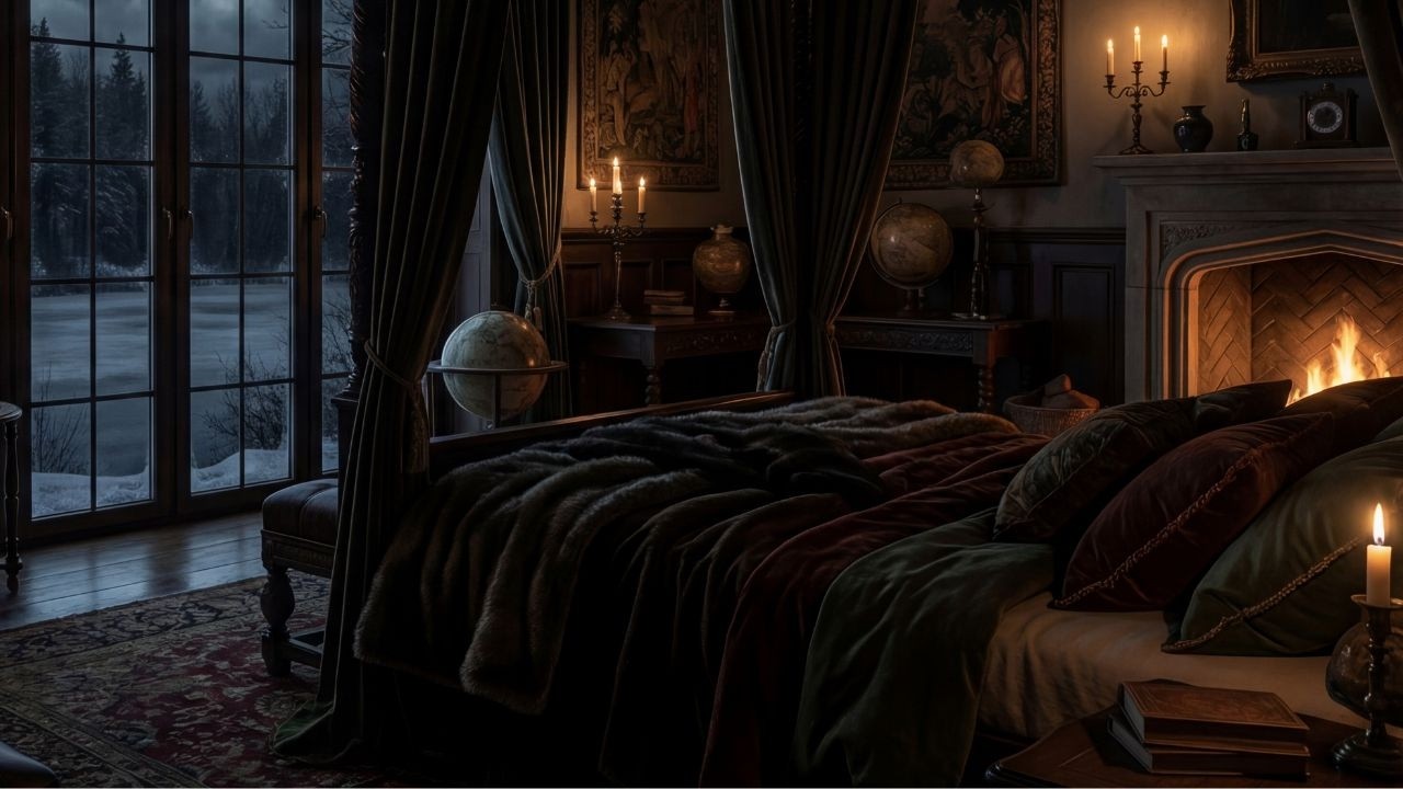 8 Hour Winter Cabin Fireplace 🔥 | Night Room | Low Light | No Music