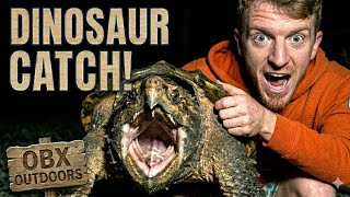 Catching REAL Outer Banks DINOSAUR with my BARE HANDS!  Extreme Giant Snapping Turtle Catch! 