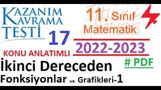 11 Sınıf Kazanım Testi 17 İkinci Dereceden Fonksiyonlar Ve Grafikleri 1 2023 2024 Parabol