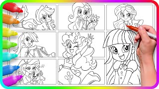 Coloring Pages EQUESTRIA GIRLS  Mane 7 / How to draw My Little Pony. MLP. Simple Drawing Tutorial