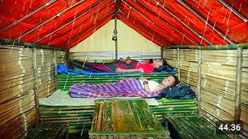 Camping diguyur hujan deras bermalam dan tidur nyenyak di shelter bambu dalam hutan belantara