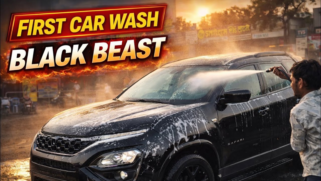 Black Beast Shine 😍🚿 | Tata Safari | First Car Wash Car Wash ✨ | Satisfying Car Wash🧼 Dark Edition♟️