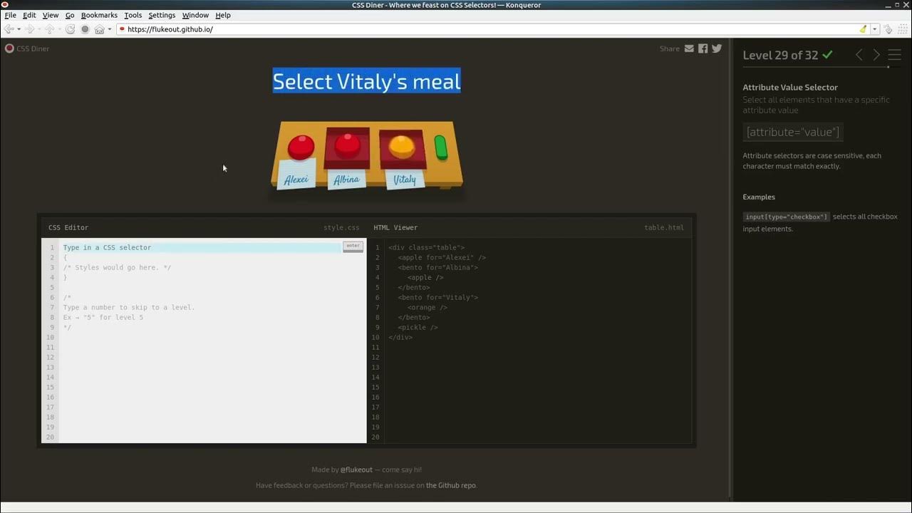 CSS Dinner 29 attribute value selector - YouTube
