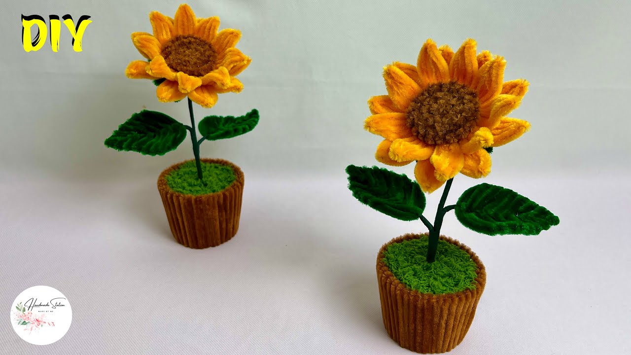 DIY Flower - How to make a Sunflower Mini Pot with Pipe cleaner ( chenille )
