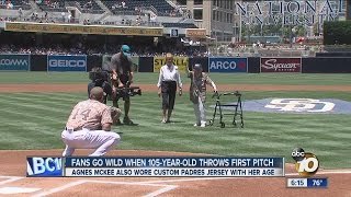 105-year-old Oceanside woman Agnes McKee throws out first pitch at Padres game