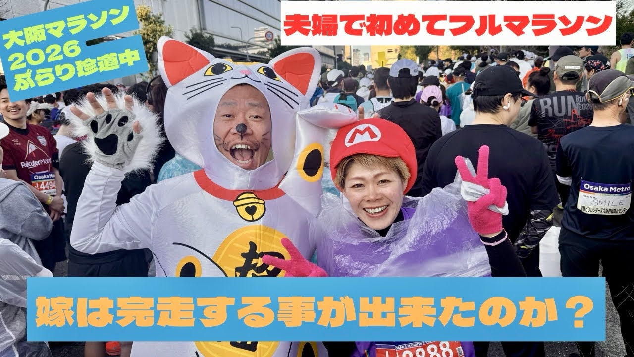 夫婦で初めてフルマラソン！#大阪マラソン2026 #osakamarathon2026 #フルマラソン #ぶらり珍道中 #夫婦フルマラソン #大阪マラソン #招き猫 #猫の日 #osaka 